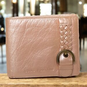 Vintage Louis Fontaine Leather Wallet Braided‎ Accent Pale Pink Fold Over